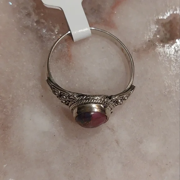 Pink Oyster Turquoise Sterling Silver Ring Size 7.75